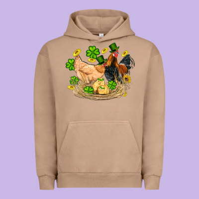 St Patricks Day Farm Chicken Rooster Chick  Shamrock Gold Urban Hoodie Designed By Artiststas