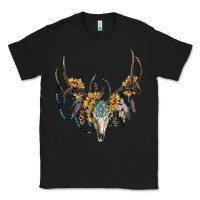 Black boho deer skull sunflowers and gemstone Classic Tee - RanaPortraitStore