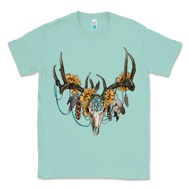 Boho Deer Skull Sunflowers And Gemstone Classic Tee by RanaPortraitStore | Teevron