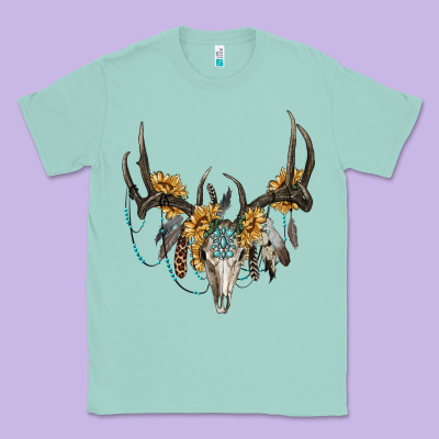Boho Deer Skull Sunflowers And Gemstone Classic Tee Designed By Ranaportraitstore