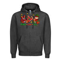 Charcoal Heather Peace Love Elf Christmas Zipper Hoodie - BundleAndBundleShop
