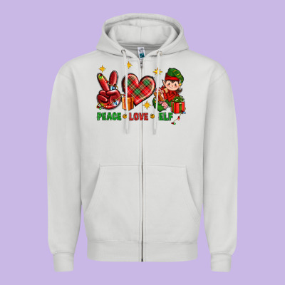 Peace Love Elf Christmas Zipper Hoodie Designed By Bundleandbundleshop