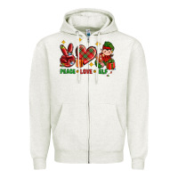 Oatmeal Heather Peace Love Elf Christmas Zipper Hoodie - BundleAndBundleShop