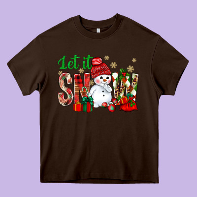 Let It Snow With Snowman Heavy Core Tee Designed By Nancycooperartshop