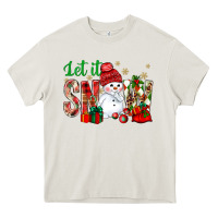 Cream let it snow with snowman Heavy Core Tee - NancyCooperArtShop