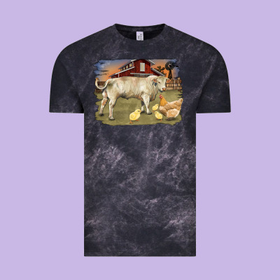 Charolaris Bull And Chicken In Barnyard Vintage Tee Designed By Ranaportraitstore