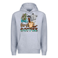 Heather Grey coffee cups but first coffee bbs Premium Hoodie - BundleAndBundleShop