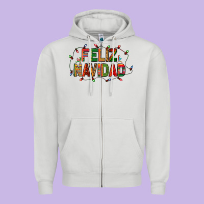 Feliz Navidad Zipper Hoodie Designed By Bundleandbundleshop