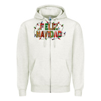 Oatmeal Heather Feliz Navidad Zipper Hoodie - BundleAndBundleShop
