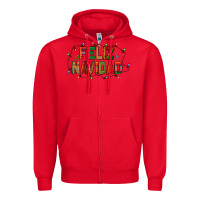 Red Feliz Navidad Zipper Hoodie - BundleAndBundleShop
