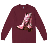 Burgundy Cowgirl boots Long Sleeve Tee - HowdyJamesFarm