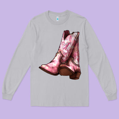 Cowgirl Boots Long Sleeve Tee Designed By Howdyjamesfarm
