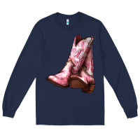 Navy Cowgirl boots Long Sleeve Tee - HowdyJamesFarm