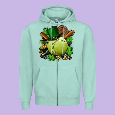 St.patrick's Day Softball Zipper Hoodie Designed By Fadigitalartstudio