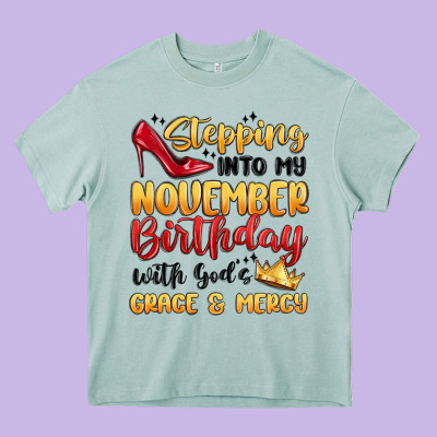 Stepping Into My November Birthday Heavy Core Tee Designed By Maliassmallbusiness