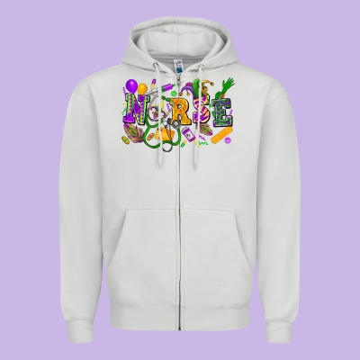 Nurse Mardi Gras Zipper Hoodie Designed By Fadigitalartstudio