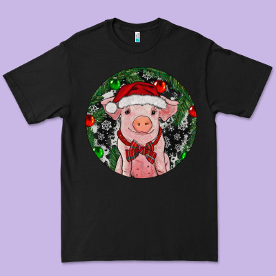 Sitting Pig Christmas Premium Tee Designed By Ranaportraitstore