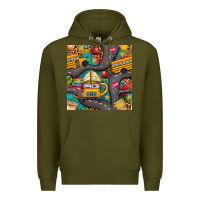 Army Green school bus coffee and star with leopard seamless pattern bbs Premium Hoodie - BundleAndBundleShop