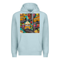 Blue Mist school bus coffee and star with leopard seamless pattern bbs Premium Hoodie - BundleAndBundleShop