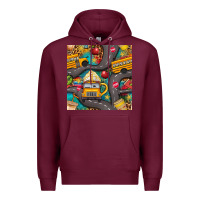Burgundy school bus coffee and star with leopard seamless pattern bbs Premium Hoodie - BundleAndBundleShop
