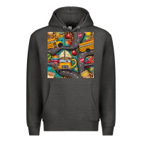 Charcoal Heather school bus coffee and star with leopard seamless pattern bbs Premium Hoodie - BundleAndBundleShop