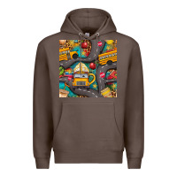 Coffee school bus coffee and star with leopard seamless pattern bbs Premium Hoodie - BundleAndBundleShop