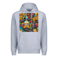 Heather Grey school bus coffee and star with leopard seamless pattern bbs Premium Hoodie - BundleAndBundleShop