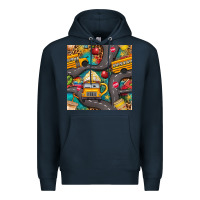 Navy school bus coffee and star with leopard seamless pattern bbs Premium Hoodie - BundleAndBundleShop