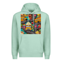 Seafoam school bus coffee and star with leopard seamless pattern bbs Premium Hoodie - BundleAndBundleShop