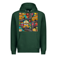 Sports Green school bus coffee and star with leopard seamless pattern bbs Premium Hoodie - BundleAndBundleShop