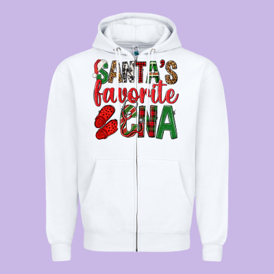 Santa's Favorite Cna Zipper Hoodie Designed By Bundleandbundleshop