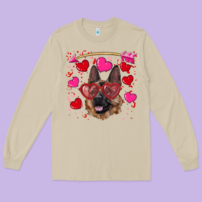 Valentine's German Shepherd Long Sleeve Tee Designed By Ranaportraitstore