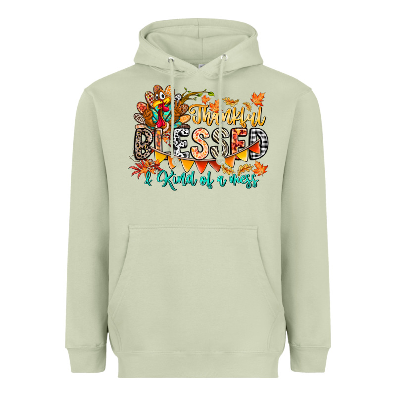 Thankful Blessed Kind Of Mess Heavyweight Hoodie by CowhideDigitalArt | Teevron