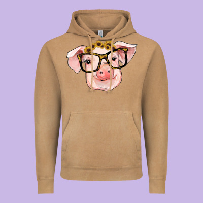 Sunflowers With Pig Vintage Hoodie Designed By Ranaportraitstore