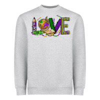 Heather Grey love teacher mardi gras Heavyweight Sweatshirt - OliviaCreatesArt
