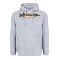 Heather Grey Northern Pike Fish Illustrations Heavyweight Hoodie - LillyAllenDesigns