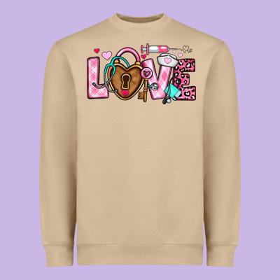 Love Valentines Day Nurse Heavyweight Sweatshirt Designed By Oliviacreatesart