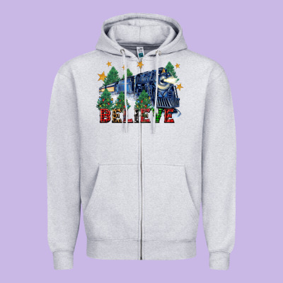 Believe Polar Express Christmas Trees Zipper Hoodie Designed By Fadigitalartstudio