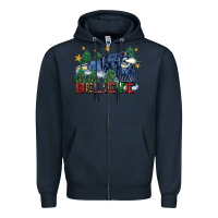 Navy believe polar express christmas trees Zipper Hoodie - FaDigitalArtStudio