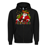 Black Feliz Navidad Santa With Cactus Zipper Hoodie - BundleAndBundleShop