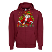 Feliz Navidad Santa With Cactus Zipper Hoodie | Teevron