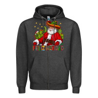 Charcoal Heather Feliz Navidad Santa With Cactus Zipper Hoodie - BundleAndBundleShop