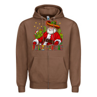 Chestnut Feliz Navidad Santa With Cactus Zipper Hoodie - BundleAndBundleShop