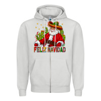 Dove Grey Feliz Navidad Santa With Cactus Zipper Hoodie - BundleAndBundleShop