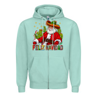 Seafoam Feliz Navidad Santa With Cactus Zipper Hoodie - BundleAndBundleShop