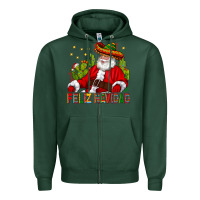 Sports Green Feliz Navidad Santa With Cactus Zipper Hoodie - BundleAndBundleShop