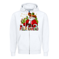 White Feliz Navidad Santa With Cactus Zipper Hoodie - BundleAndBundleShop