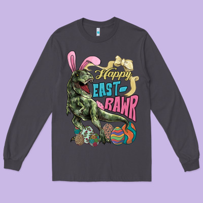 Happy Easter Day T-rex Long Sleeve Tee Designed By Howdyjamesfarm