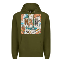 Army Green hail hustler and nail art hands with glitter polish seamless pattern b Premium Hoodie - BundleAndBundleShop