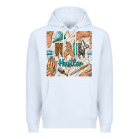 White hail hustler and nail art hands with glitter polish seamless pattern b Premium Hoodie - BundleAndBundleShop